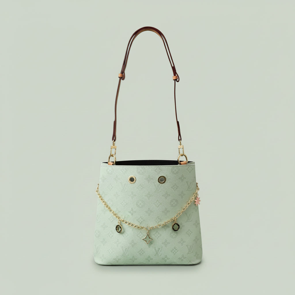 Designer-Inspired Bucket Bag with Bag Charm