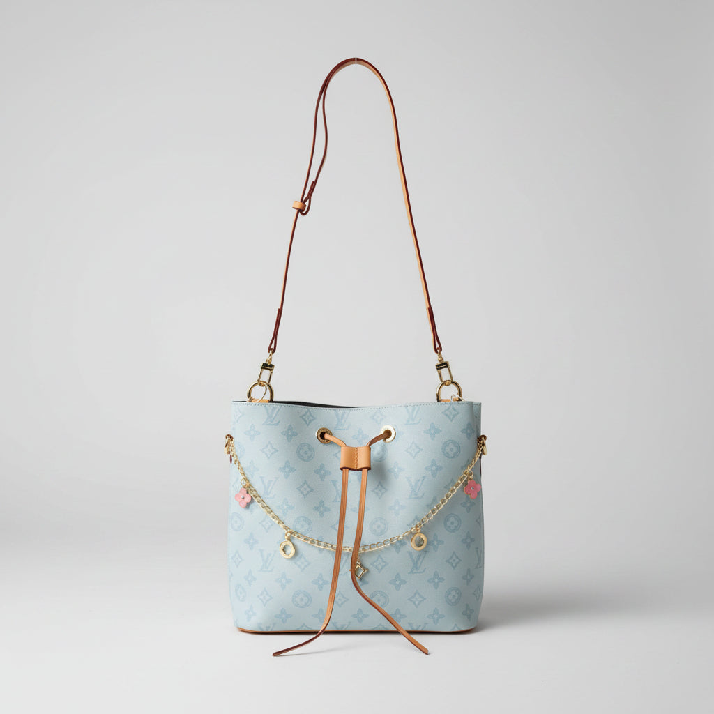 Designer-Inspired Bucket Bag with Bag Charm