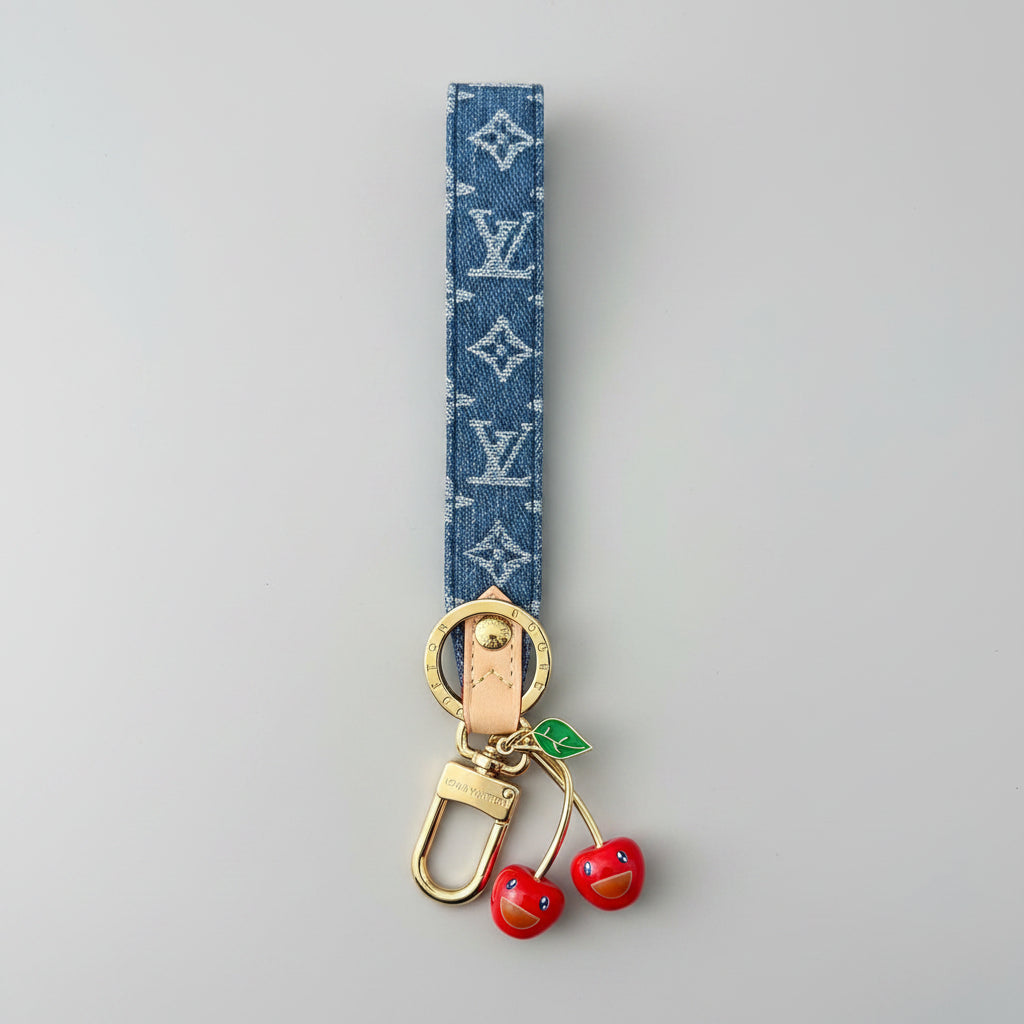 Cherry Denim Keychain Bag Charm – Trendy Y2K Bag Accessory