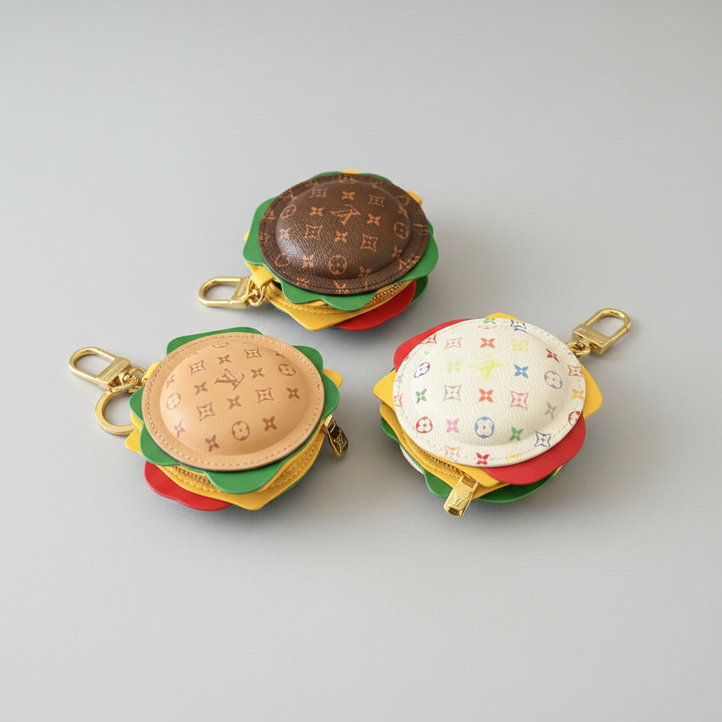 Delicious Designer Inspired Hamburger Purse Charm Keychain