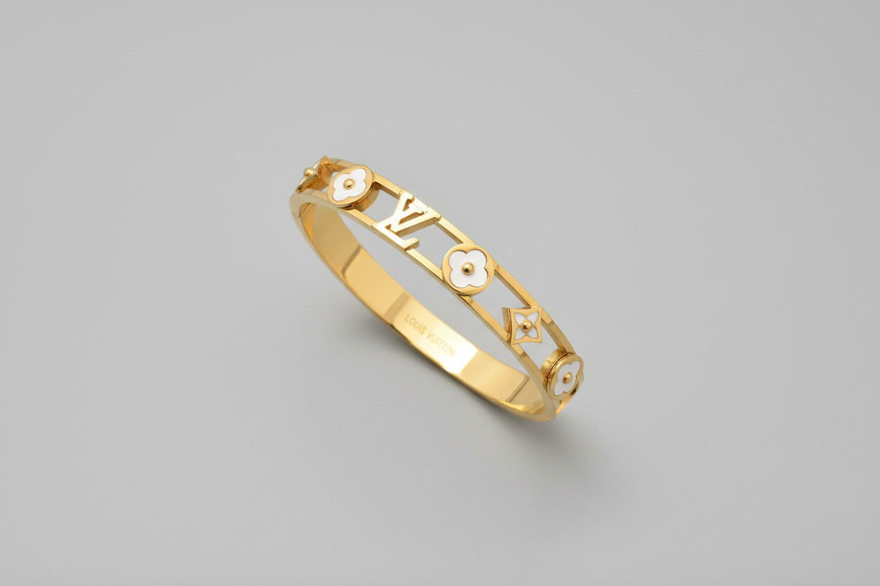 Gold Designer Inspired Bangle - Luxury Stackable Bracelet