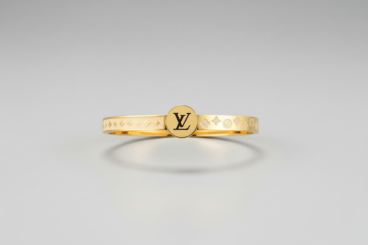Gold Designer Inspired Bangle - Luxury Stackable Bracelet