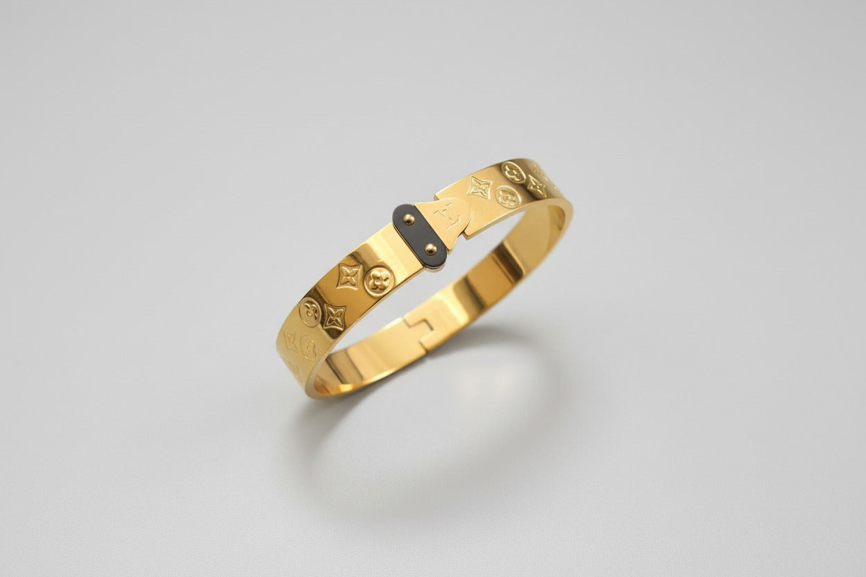 Gold Designer Inspired Bangle - Luxury Stackable Bracelet