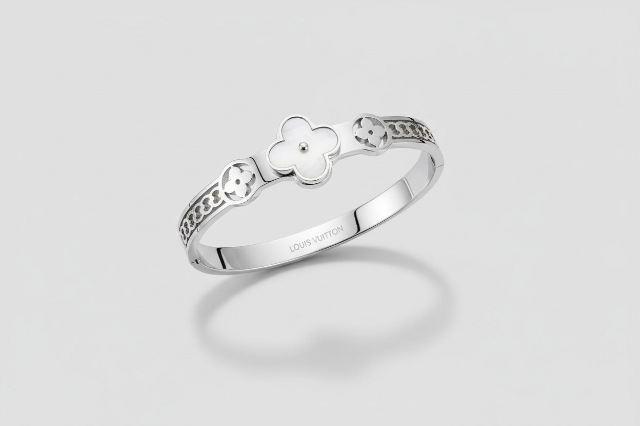 Silver Designer Inspired Bangle - Luxury Stackable Bracelet