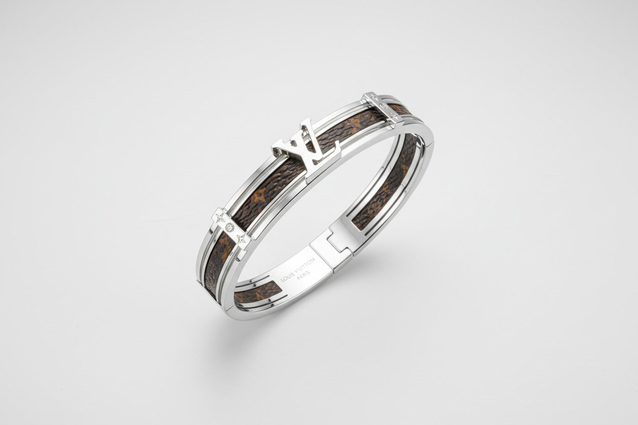 Silver Designer Inspired Bangle - Luxury Stackable Bracelet