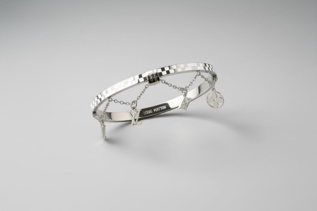 Silver Designer Inspired Bangle - Luxury Stackable Bracelet