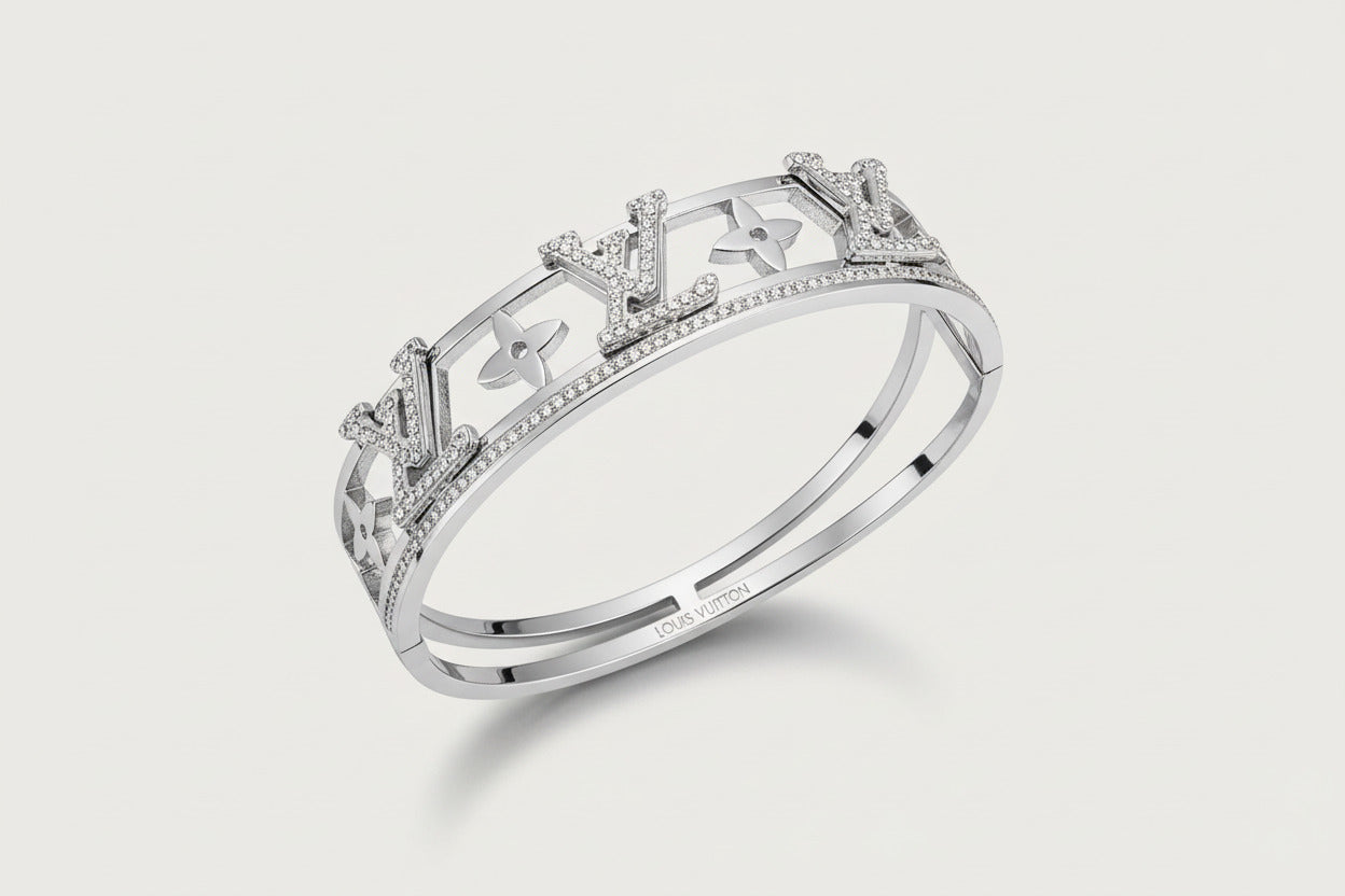 Silver Designer Inspired Bangle - Luxury Stackable Bracelet