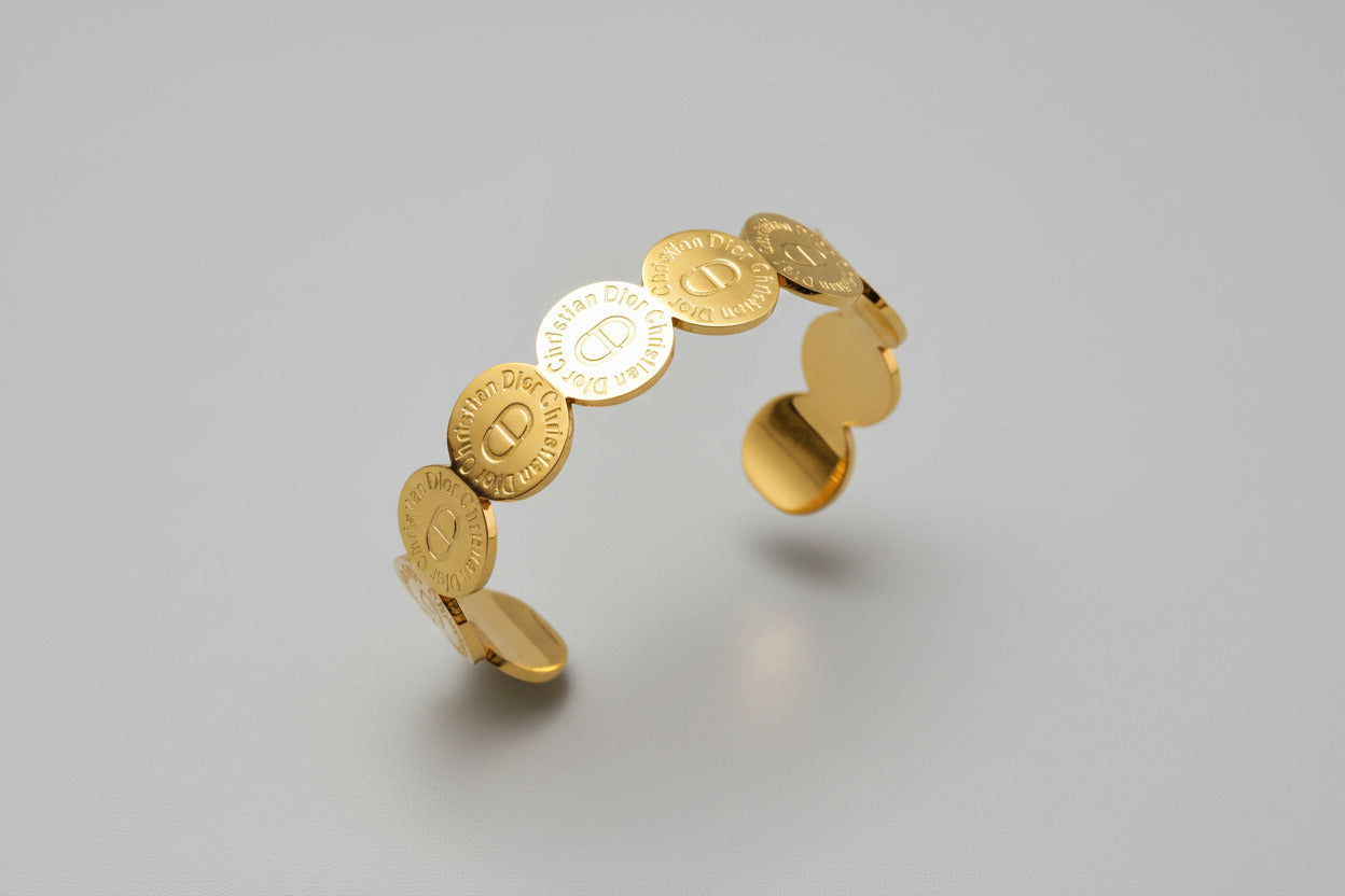 Gold Designer Inspired Bangle - Luxury Stackable Bracelet CD