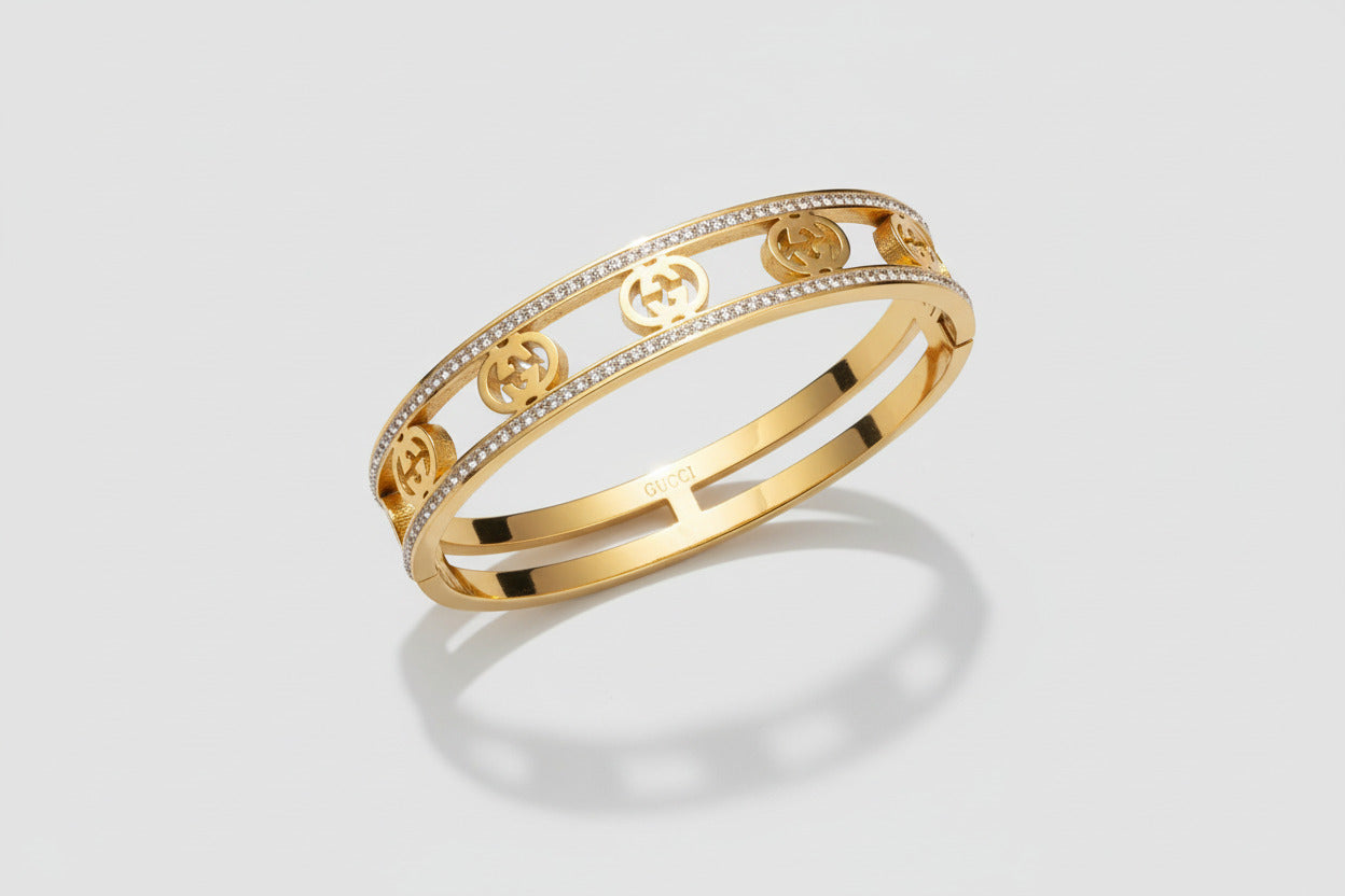 GG Designer Inspired Bangle - Luxury Stackable Bracelet Gold