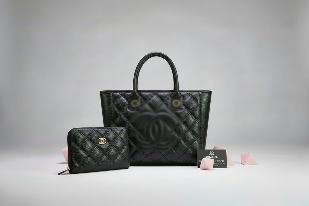 2-Piece Designer Inspired Shoulder Tote Handbag Set - Navy Blue Collection