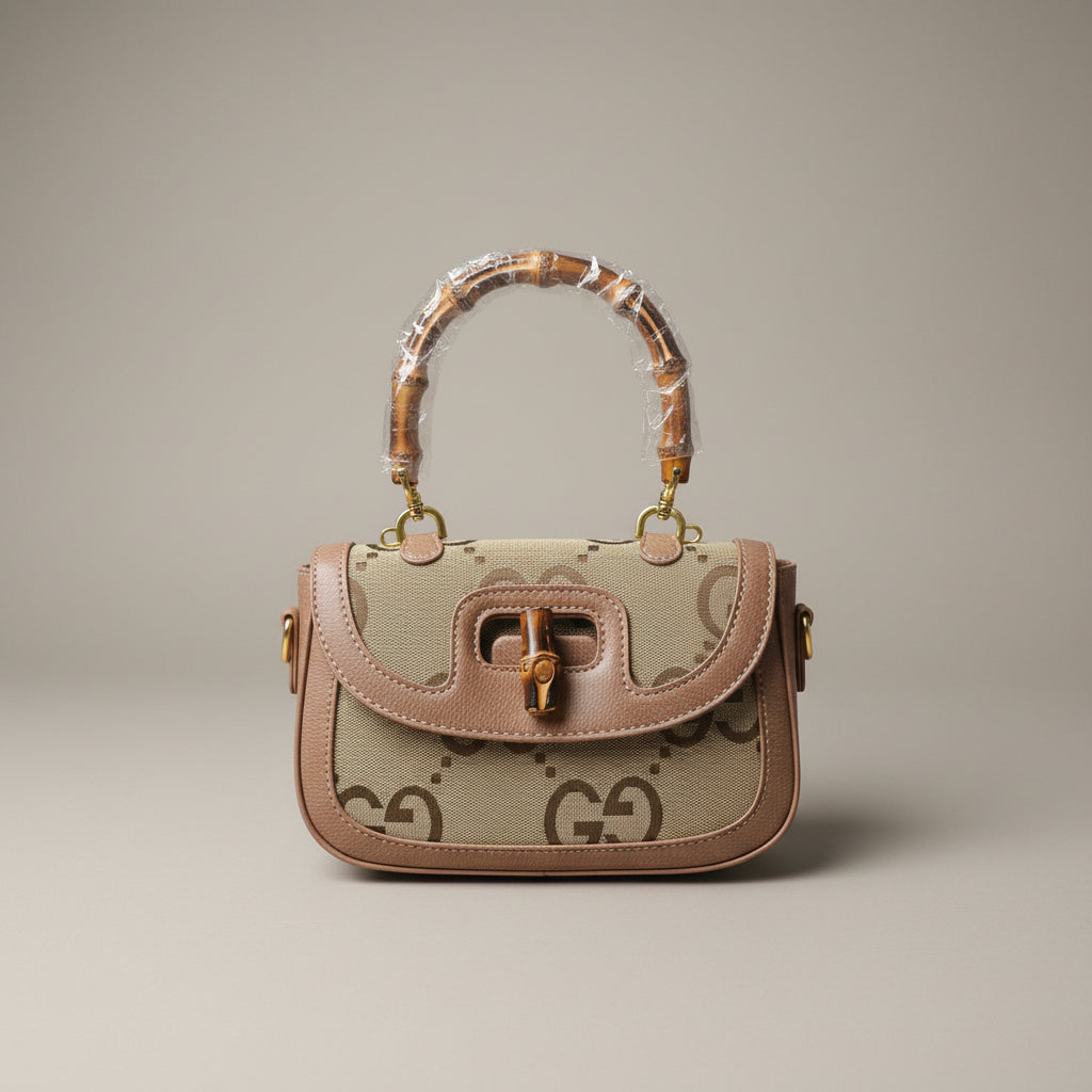 Designer Inspired Handbag with Bamboo Handle - Fashion Statement Bag