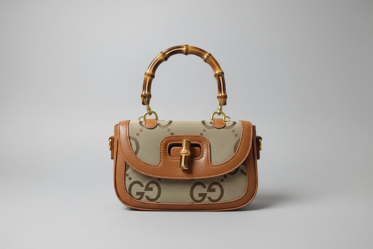 Designer Inspired Handbag with Bamboo Handle - Fashion Statement Bag