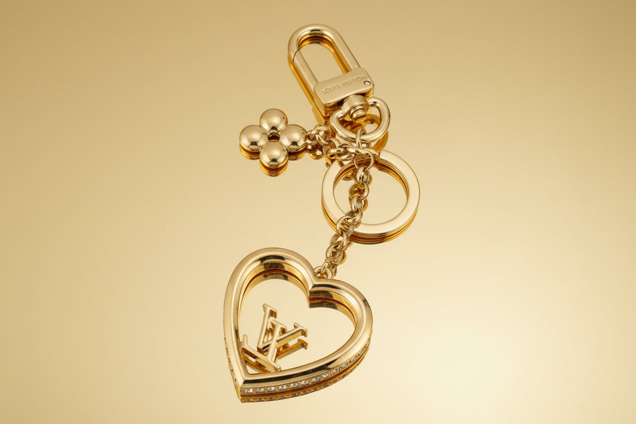 High Quality Gold Diamond Heart Keychain Purse Charm